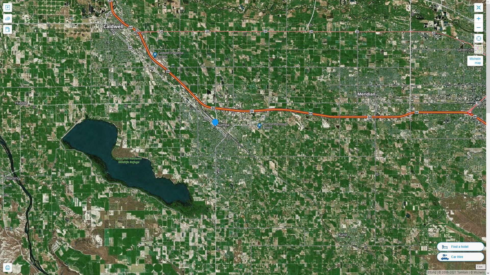 Nampa idaho Highway and Road Map with Satellite View